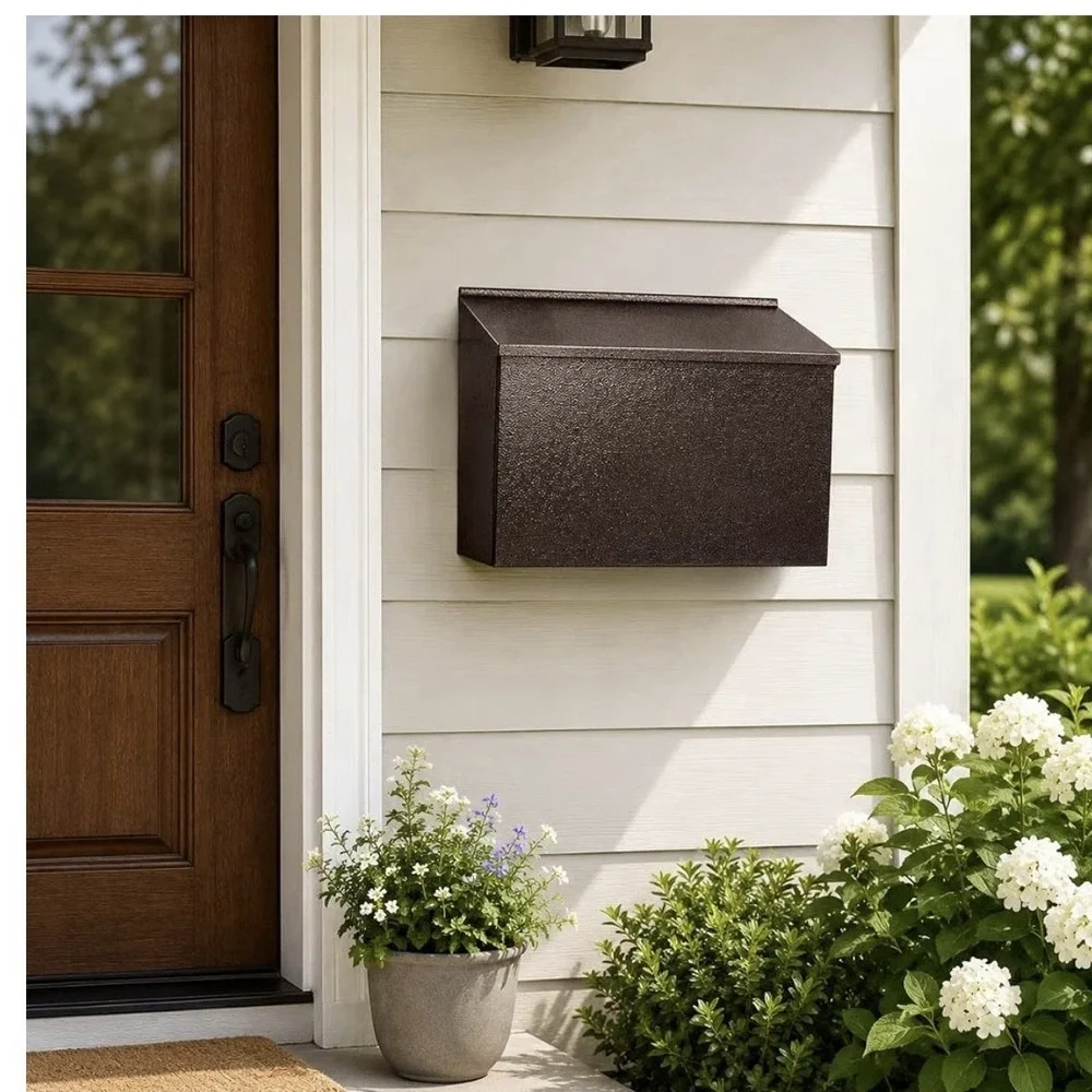 Large Wall Mounted Metal Mailbox Brown Powder Coated Non-Locking